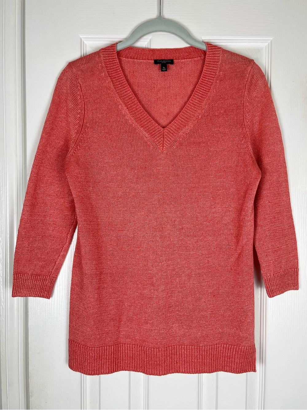 Talbots Petites 100% Linen V-Neck Sweater Coastal Lagenlook